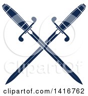 Clipart Of Navy Blue Crossed Swords Royalty Free Vector Illustration