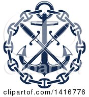 Poster, Art Print Of Navy Blue Nautical Anchor Sword And Chain
