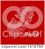Clipart Of A Pill Formed Of White Medical Icons With Text On Red Royalty Free Vector Illustration