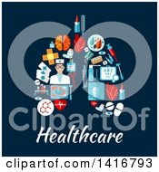Clipart Of A Pair Of Lungs Made Of Medical Icons Over Text On Blue Royalty Free Vector Illustration