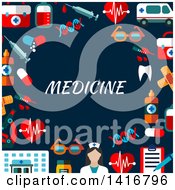 Poster, Art Print Of Background Of Medical Icons And Text On Blue