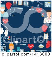 Poster, Art Print Of Background With Medical Icons On Blue