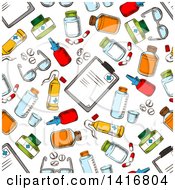 Poster, Art Print Of Seamless Background Pattern Of Medical Items