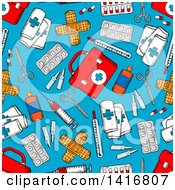 Poster, Art Print Of Seamless Background Pattern Of Medical Items