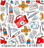 Poster, Art Print Of Seamless Background Pattern Of Medical Items