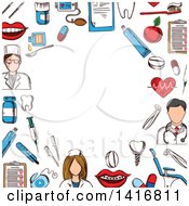 Poster, Art Print Of Background With Sketched Dental Icons