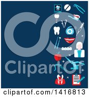 Clipart Of A Background With Dental Icons On Blue Royalty Free Vector Illustration