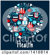 Poster, Art Print Of Circle Made Of Dental Icons With Text On Blue