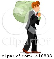 Poster, Art Print Of White Business Man Carrying A Euro Money Sack