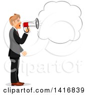 Poster, Art Print Of White Business Man Screaming Through A Megaphone