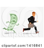 Poster, Art Print Of White Business Man Being Chased By A Banknote