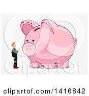 Poster, Art Print Of White Business Man Talking To A Piggy Bank