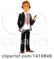 Poster, Art Print Of White Business Man Listening To Music On An Mp3 Player