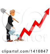 Poster, Art Print Of White Business Man Watering A Growth Arrow