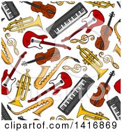 Poster, Art Print Of Seamless Background Pattern Of Instruments