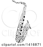 Poster, Art Print Of Black And White Saxophone Made Of Music Notes