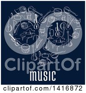 Poster, Art Print Of Heart Made Of Sketched Musical Instruments And Text On Blue