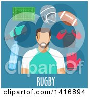 Poster, Art Print Of Flat Design Male Avatar With Rugby Gear