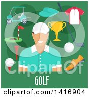 Poster, Art Print Of Flat Design Male Avatar With Golf Gear