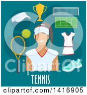 Poster, Art Print Of Flat Design Woman Avatar With Tennis Icons