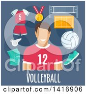 Poster, Art Print Of Flat Design Man Avatar With Volleyball Icons