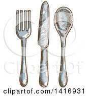 Clipart Of Sketched Silverware Royalty Free Vector Illustration by Vector Tradition SM