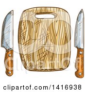 Poster, Art Print Of Sketched Cutting Board And Knives