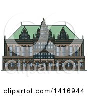 Poster, Art Print Of Sketched German Landmark Bremen Town Hall