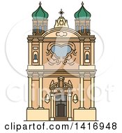 Poster, Art Print Of Sketched Italian Landmark Church Of The Madonna Della Costa In Sanremo