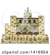 Sketched Spain Landmark Royal Palace Of La Almudaina In Palma