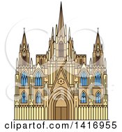 Poster, Art Print Of Sketched Spain Landmark Barcelona Cathedral