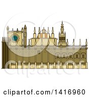 Poster, Art Print Of Sketched Spanish Landmark Cathedral Of Saint Mary Of The See