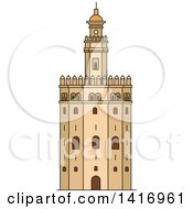 Poster, Art Print Of Sketched Spanish Landmark Gold Tower In Seville