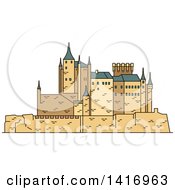 Poster, Art Print Of Sketched Spanish Landmark Moorish Castle Alcazar Of Segovia