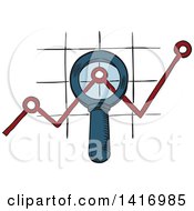 Clipart Of A Sketched Magnifying Glass Over A Chart Royalty Free Vector Illustration