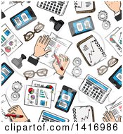 Clipart Of A Seamless Background Pattern Of Financial Items Royalty Free Vector Illustration