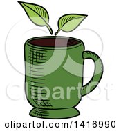 Clipart Of A Sketched Tea Cup Royalty Free Vector Illustration