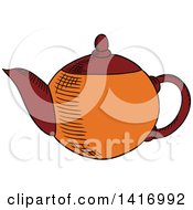 Clipart Of A Sketched Tea Pot Royalty Free Vector Illustration