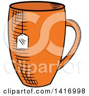 Clipart Of A Sketched Tea Cup Royalty Free Vector Illustration