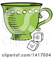 Clipart Of A Sketched Tea Cup And Sugar Cubes Royalty Free Vector Illustration
