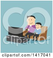 Poster, Art Print Of Flat Design Style Father And Son Playing Video Games