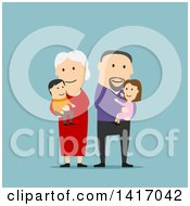 Poster, Art Print Of Flat Design Style Family With Senior Parents Or Grandparents