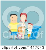 Poster, Art Print Of Flat Design Style White Family With Summer Beach Gear