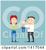 Poster, Art Print Of Flat Design Style Father Passing His Son To The Mother