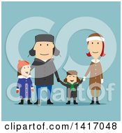 Poster, Art Print Of Flat Design Style Family In Winter Clothing On Blue