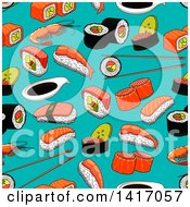 Poster, Art Print Of Seamless Background Pattern Of Sushi