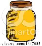 Clipart Of A Sketched Honey Jar Royalty Free Vector Illustration