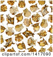 Clipart Of A Seamless Background Pattern Of Owls Royalty Free Vector Illustration