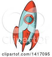 Clipart Of A Sketched Rocket Royalty Free Vector Illustration