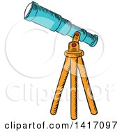 Clipart Of A Sketched Telescope Royalty Free Vector Illustration